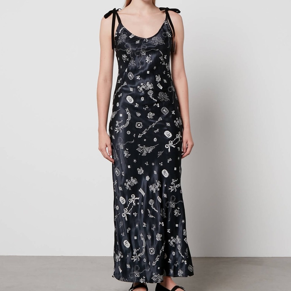 NWT - Damson Madder Cleo Slip Dress (Symbol Print) in Black - US 12/UK 16